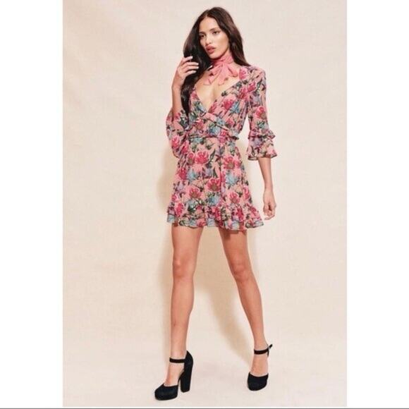 For Love & Lemons Churro Mini Dress in Pink Flamenco Size Small Gently Used - Picture 2 of 8